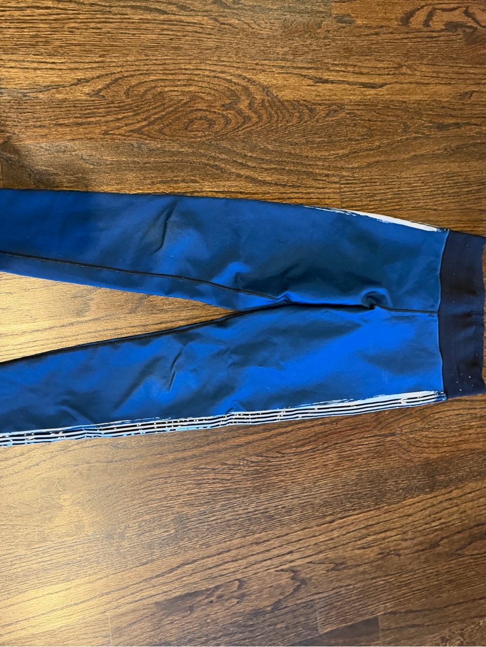 Blue Athletic Leggings with White Side Trim